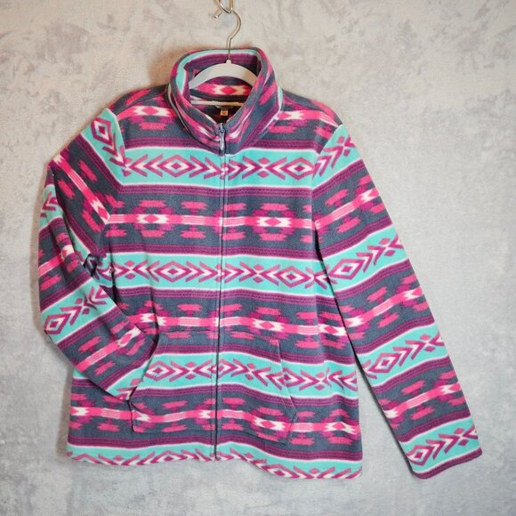Sonoma Womens L Purple Full-Zip Fleece Jacket With Aztec Print colorful boho - Picture 2 of 12